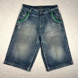 Vintage Basic Code Baggy Shorts Mens 34 (Fits 32x17) Blue Denim Cotton Oversized